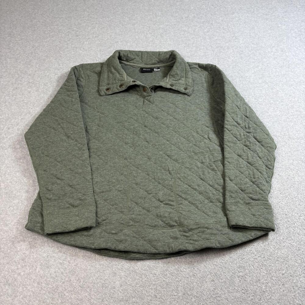 Marmot Pullover Womens XL Green Quilted Snap Collar Sweater Jacket Heritage Hike